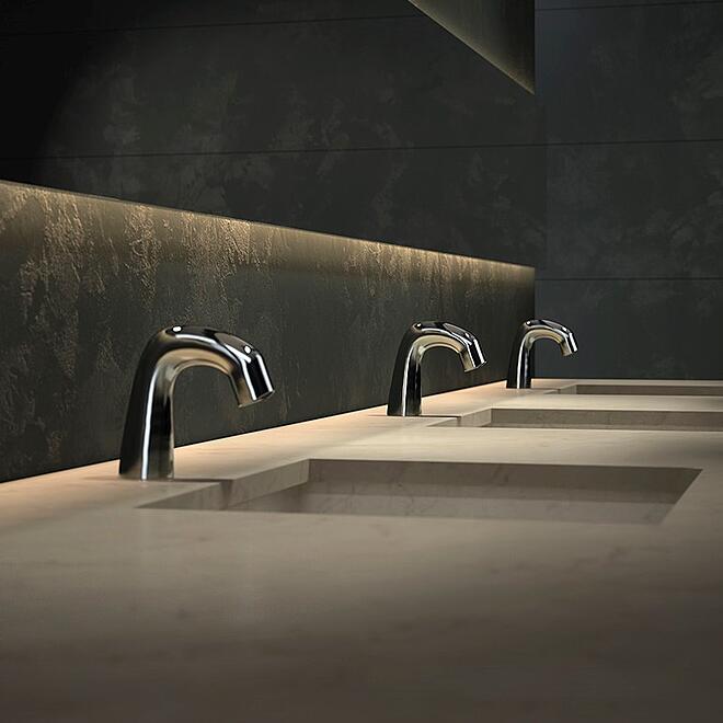 photo of commercial restroom with contemporary faucet designs
